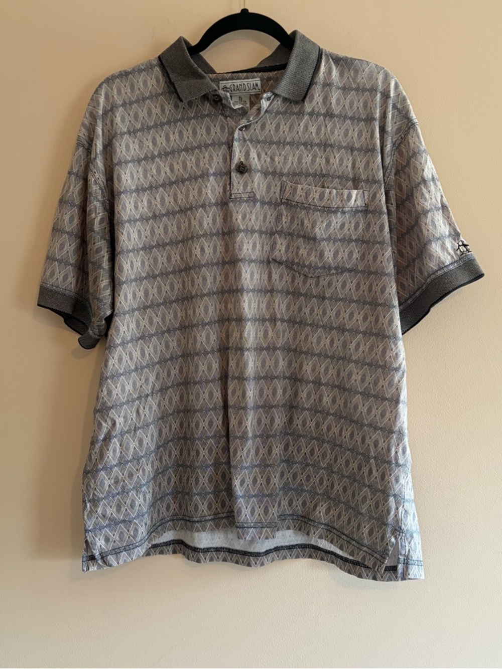 Grand Slam Men's Grey Patterned Polo Shirt vintage 90s 2000s